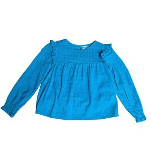Cat & Jack Girls Long Sleeve Smocked Ruffle Top‎ Teal Size S 6/7
